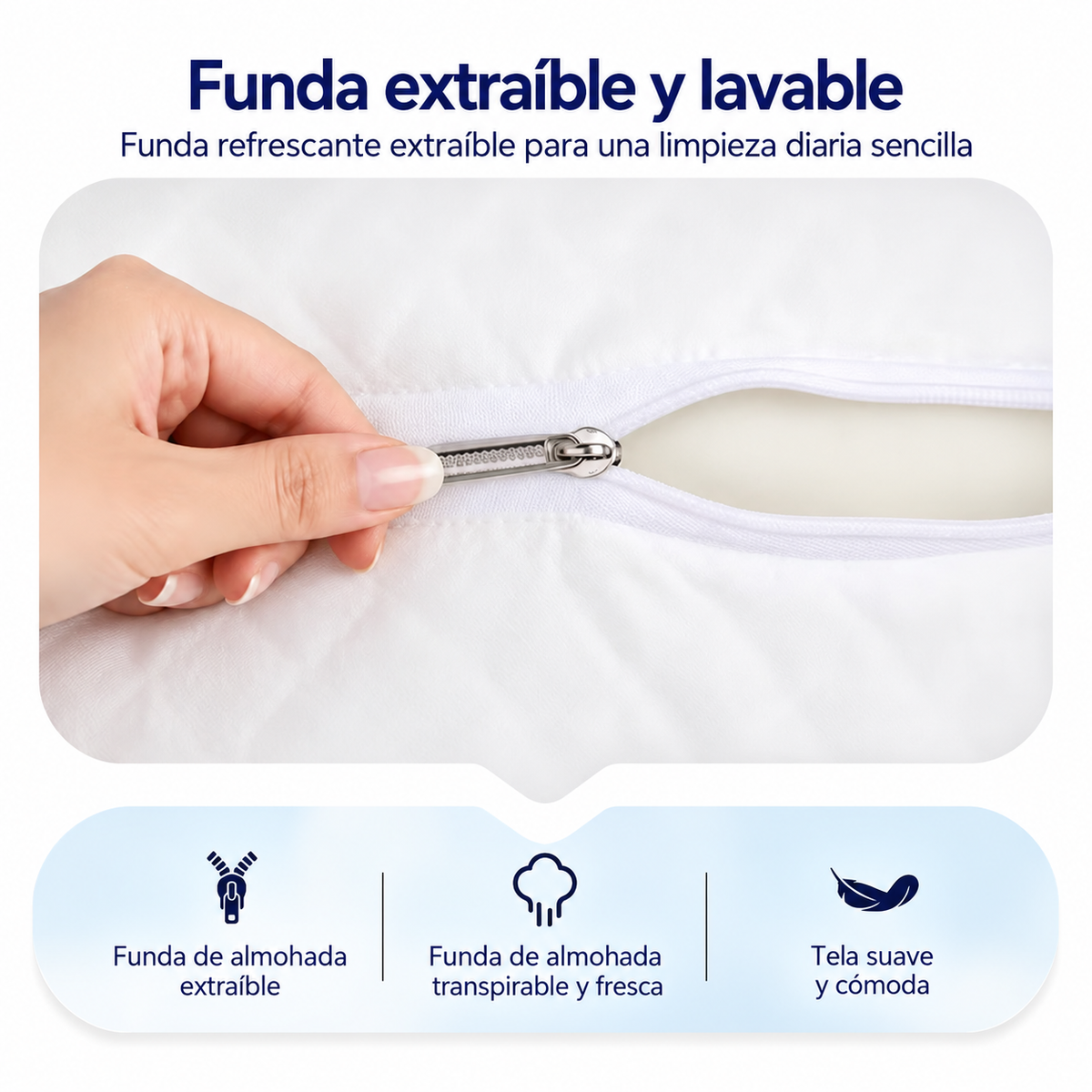 Funda extraíble y lavable con cremallera de la almohada cervical DualZone, transpirable y de tacto suave.